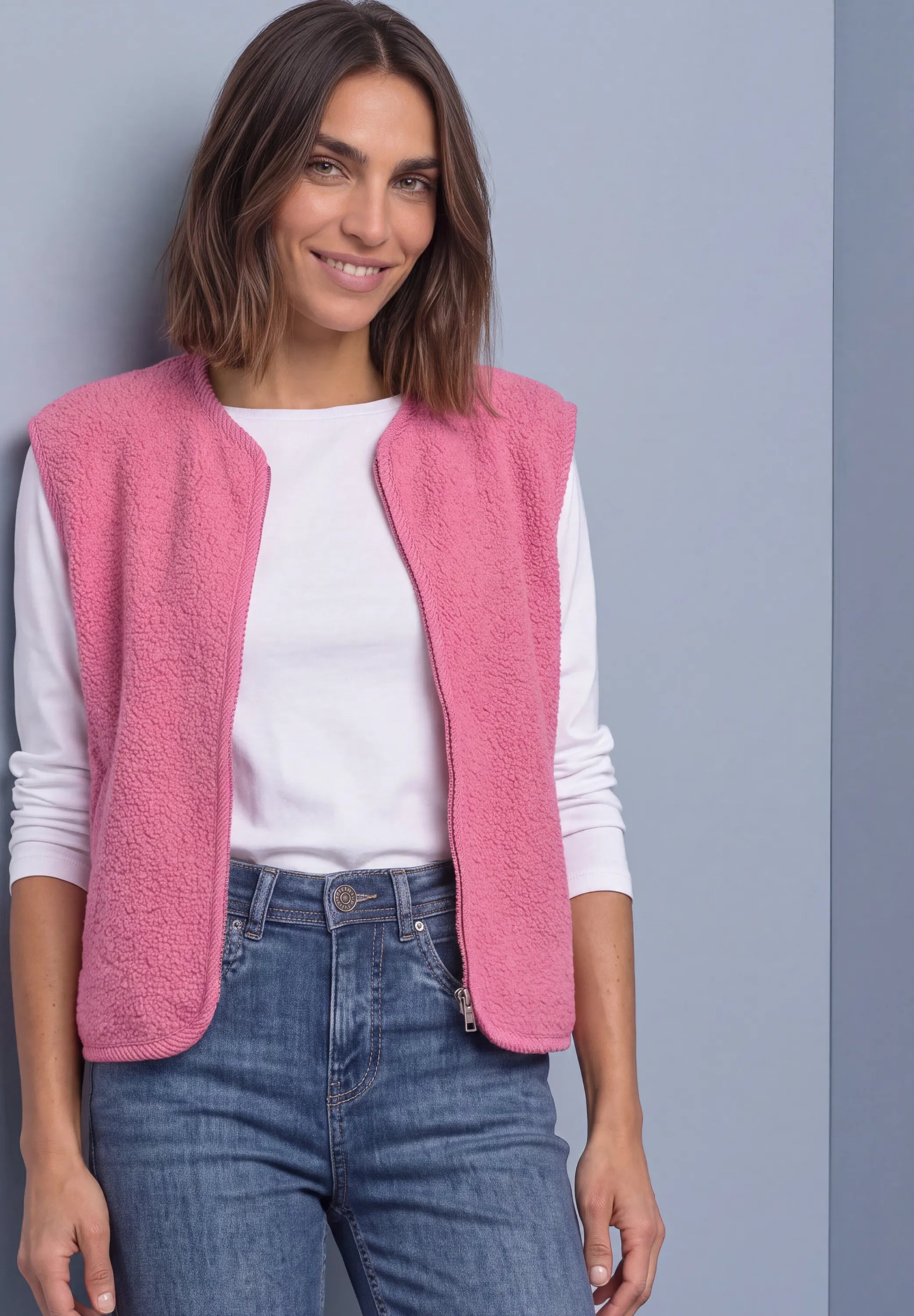 Teddy-Weste mit Zipper und Corddetails