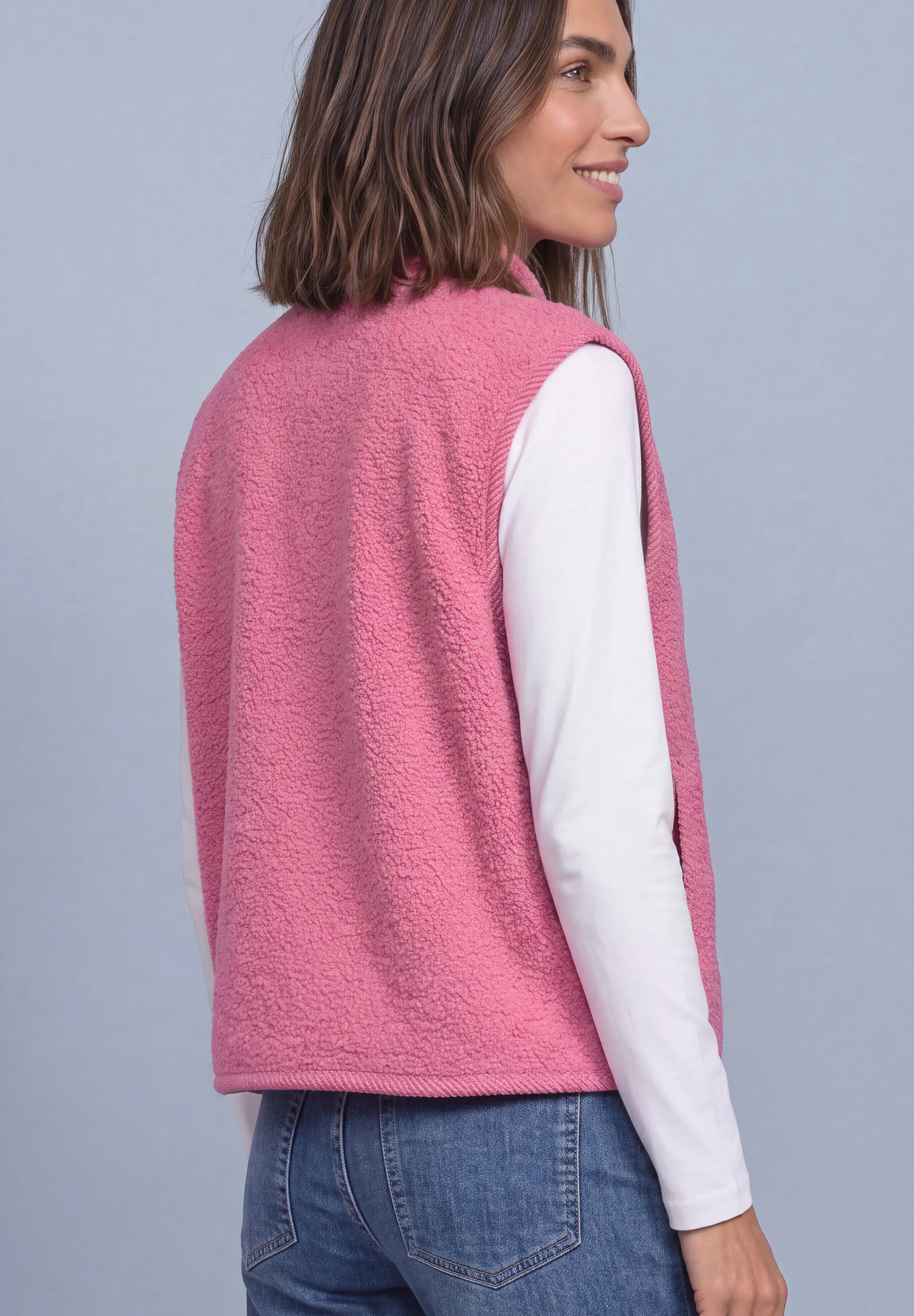 Teddy-Weste mit Zipper und Corddetails