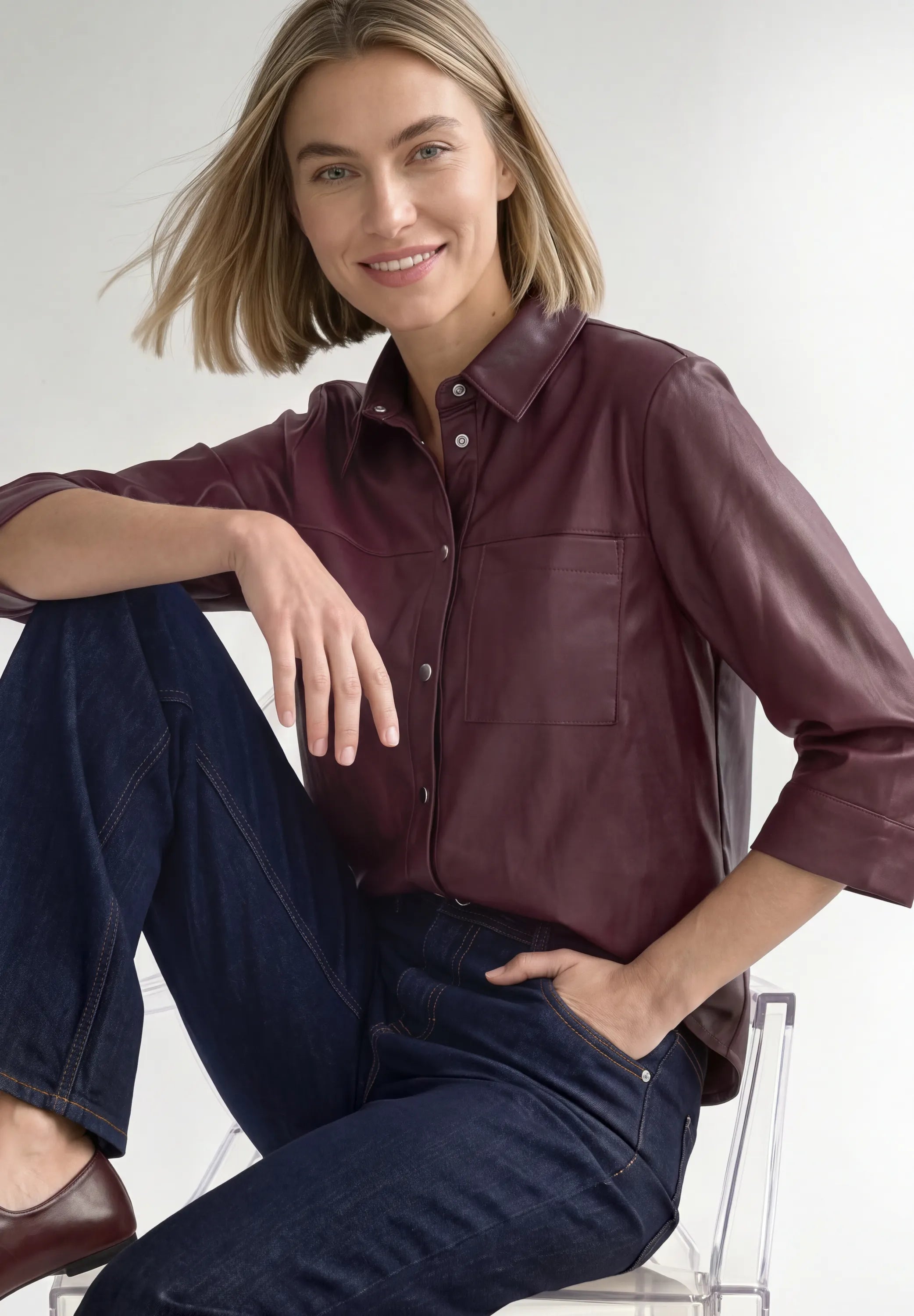 Hemdbluse in Leder-Optik