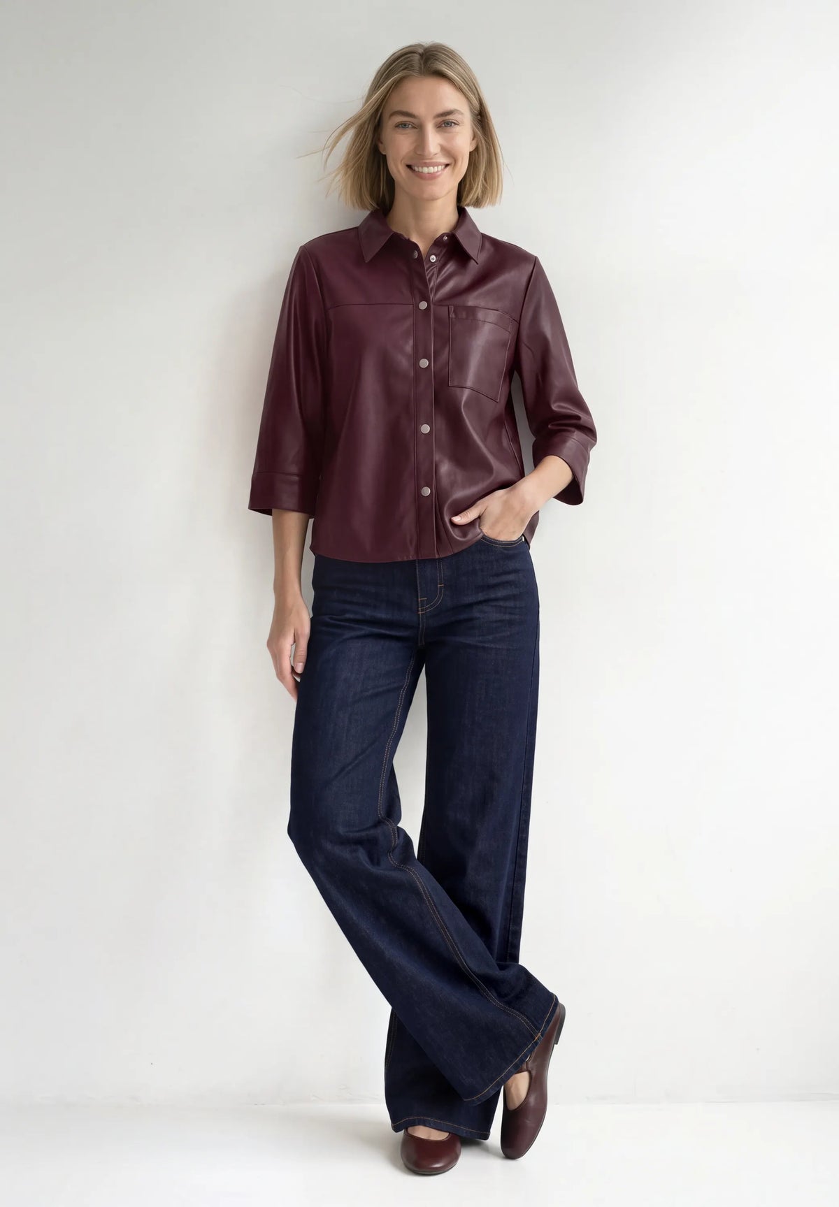 Hemdbluse in Leder-Optik