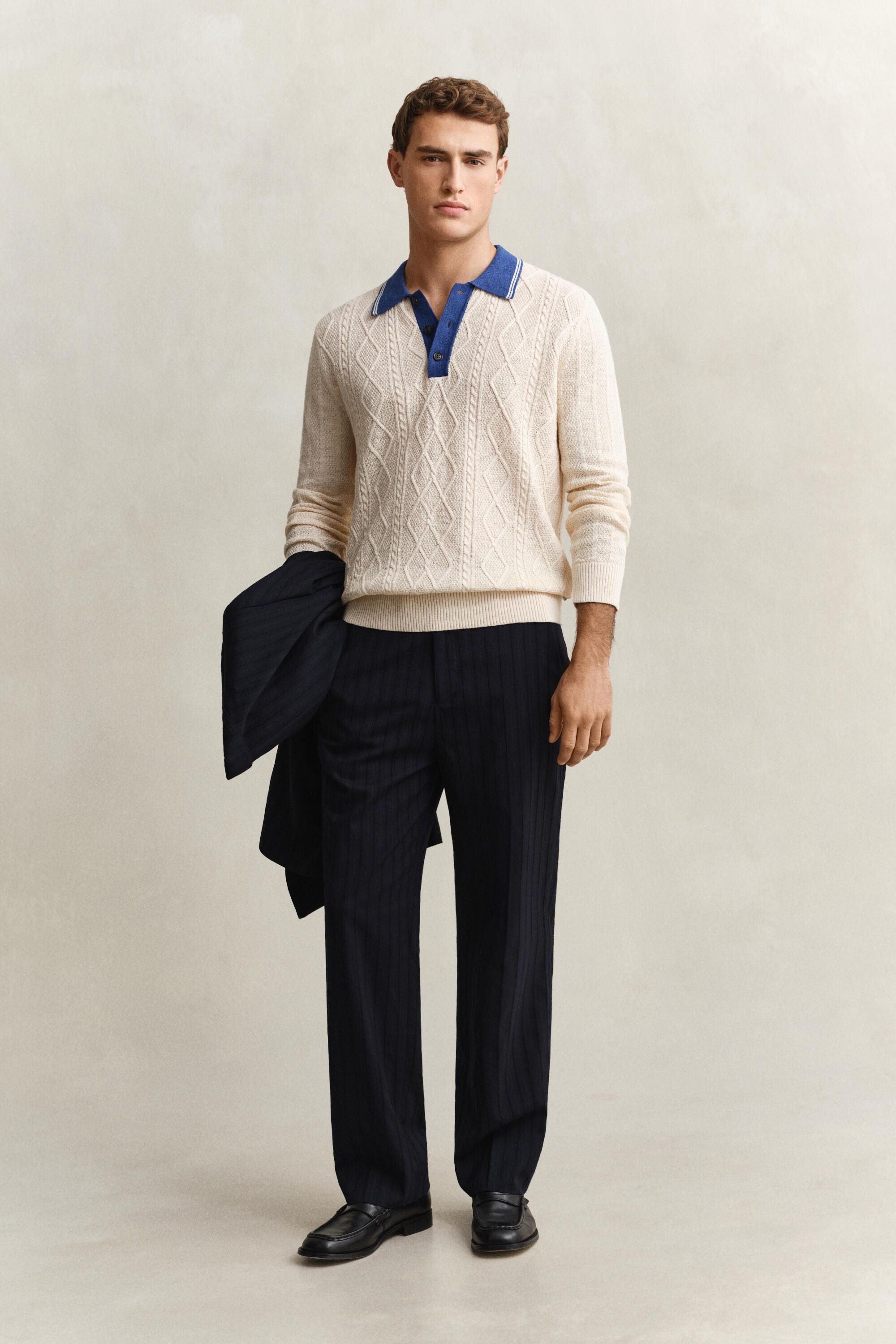 Strickpolopullover aus Leinen-, Seide-, Baumwollmix