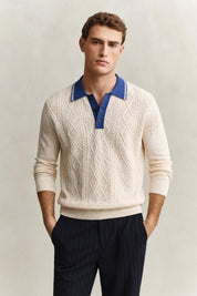 Strickpolopullover aus Leinen-, Seide-, Baumwollmix