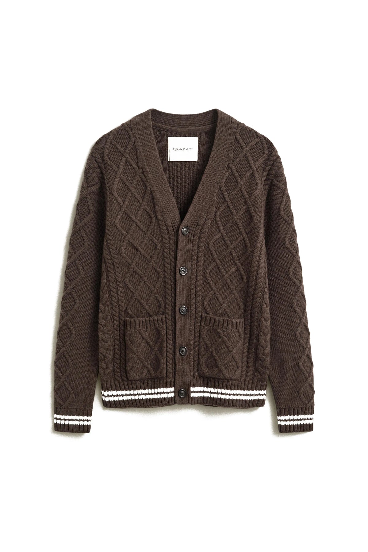 Strickjacke mit Zopfmuster aus Wollmix