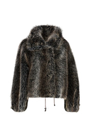 Felljacke mit Faux Fur Kragen
