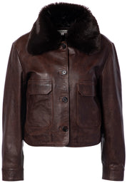 Lederjacke mit Kunstfell-Kragen